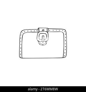 Portefeuille d'argent de femme dessiné à la main / sac à main dans le style doodle, illustration vectorielle isolée sur un fond blanc. Illustration de Vecteur