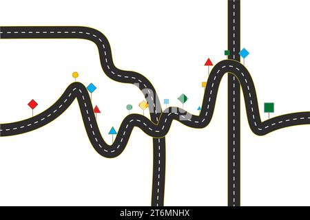 Route de voiture noire de vecteur. Panneaux de signalisation. Route vers l'horizon en perspective. Icônes infographiques de calendrier de feuille de route d'entreprise conçues pour l'arrière-plan abstrait. Illustration de Vecteur