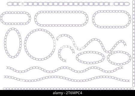Jeu de motif de chaîne. vecteur chaîne cercle et ovale, motif de menton, illustration vectorielle. Ensemble de pinceaux à motif en chaîne. Illustration vectorielle Illustration de Vecteur