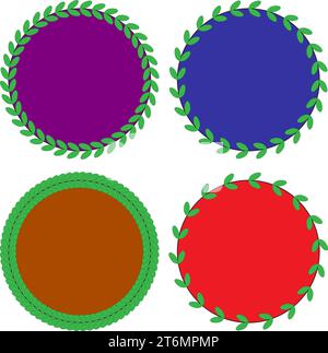 éléments de conception de cadre à feuilles vertes florales. couleur plein cercle et conception de feuille extérieure carré, rectangle, cercle, ovale. Ensemble de cadres d'invitation de mariage Illustration de Vecteur