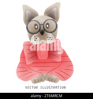 Mignon Bulldog français dans le style de Noël occidental Illustration de Vecteur