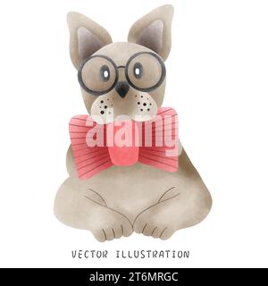 Mignon Bulldog français dans le style de Noël occidental Illustration de Vecteur