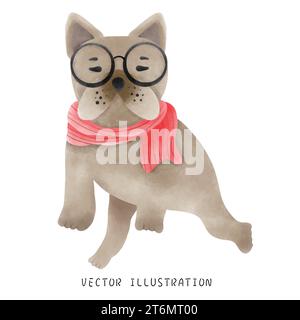 Mignon Bulldog français dans le style de Noël occidental Illustration de Vecteur