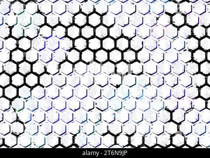 Une grande image de conception abstraite présentant un motif hexagonal avec des divisions blanches et des cellules de couleur froide. Les cellules présentent un su métallique liquide foncé Banque D'Images