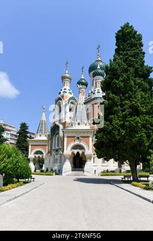 Cathédrale orthodoxe Saint-Nicolas à Nice, région Côte d'Azur en France. C'est la plus grande cathédrale orthodoxe orientale d'Europe occidentale. Banque D'Images