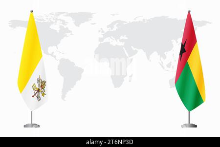 Drapeaux du Vatican et de la Guinée Bissau pour la réunion officielle sur fond de carte du monde. Illustration de Vecteur