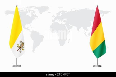 Drapeaux du Vatican et de la Guinée pour la réunion officielle sur fond de carte du monde. Illustration de Vecteur