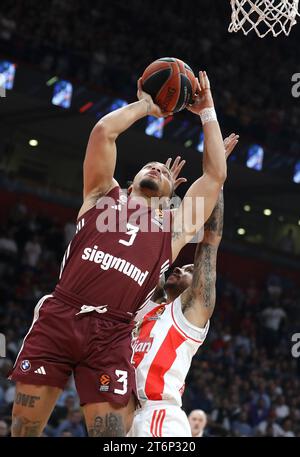 Belgrade, Serbie, 2 novembre 2023. Carsen Edwards du FC Bayern Munich en action sous le panier lors du match de Turkish Airlines Euroleague 2023/2024 entre Crvena Zvezda Meridianbet Belgrade et le FC Bayern Munich à Aleksandar Nikolic Hall à Belgrade, Serbie. 2 novembre 2023. Crédit : Nikola Krstic/Alamy Banque D'Images