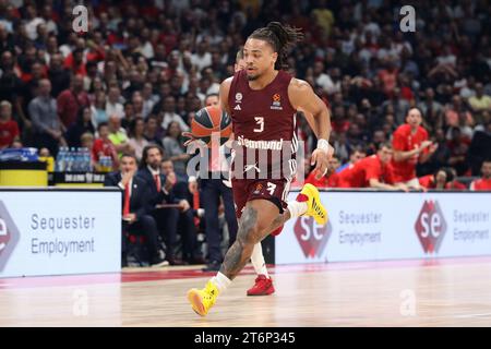 Belgrade, Serbie, 2 novembre 2023. Carsen Edwards du FC Bayern Munich en action lors du match de Turkish Airlines Euroleague 2023/2024 entre Crvena Zvezda Meridianbet Belgrade et FC Bayern Munich au Aleksandar Nikolic Hall de Belgrade, Serbie. 2 novembre 2023. Crédit : Nikola Krstic/Alamy Banque D'Images
