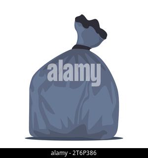 Paquet noir plein de déchets. Litière dans un sac en polyéthylène. Récipient spécial jetable pour déchets. Illustration vectorielle Illustration de Vecteur