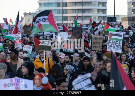 marche de protestation pro-palestinienne à Vauxhall, au centre de Londres, le jour de l'Armistice, le 11 novembre 2023 Banque D'Images