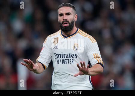 Dani Carvajal du Real Madrid CF lors du match de la Liga entre le Real Madrid et Valencia CF a joué au stade Santiago Bernabeu le 11 novembre 2023 à Madrid, Espagne. (Photo Cesar Cebolla / PRESSINPHOTO) Banque D'Images