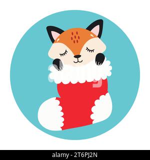 Mignon petit renard dort dans un bas de Noël. Joyeuses fêtes. Animal d'hiver. Illustration vectorielle Illustration de Vecteur