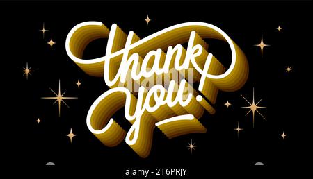 Merci. Lettrage à la main Merci pour les vacances Thanksgiving Day, graphique vintage, bannière, affiche. Carte de voeux calligraphie d'or merci, carte postale pour le jour de Thanksgiving de vacances. Illustration vectorielle Illustration de Vecteur