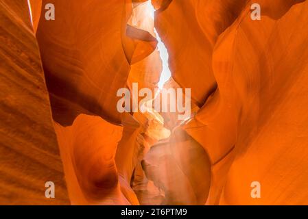 Des puits de lumière percent le passage du canyon d'en haut dans le Lower Antelope Canyon, page, Arizona Banque D'Images