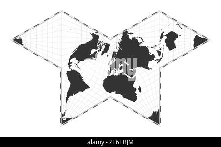 Carte du monde vectorielle. Projection papillon Collignon. Carte géographique du monde simple avec des lignes de latitude et de longitude. Centré sur une longitude de 0 degrés. Vecteur i Illustration de Vecteur