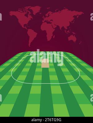 Champ vert de cricket avec fond rouge coloré de carte du monde, illustration vectorielle Abstract image modifiable Illustration de Vecteur