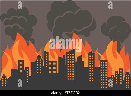 Ville et appartements brûlant sur le feu, fumée partout illustration Illustration de Vecteur