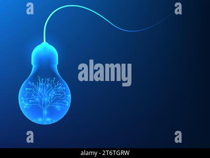Technologie des énergies renouvelables l'ampoule à l'intérieur est un arbre de circuit technologique. Il représente l'utilisation d'énergie propre qui aide à réduire le réchauffement global Illustration de Vecteur