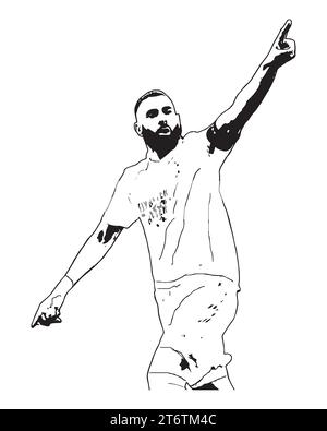 Karim Benzema joueur de football professionnel français avec fond blanc, Illustration vectorielle Abstract image modifiable Illustration de Vecteur