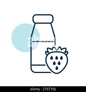 Bouteille de yaourt buvable avec icône vecteur fraise saveur. Enseigne de produits laitiers. Symbole graphique pour la conception de sites Web et d'applications de cuisine, logo, application, interface utilisateur Illustration de Vecteur