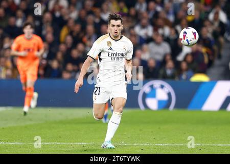 Brahim Diaz du Real Madrid lors du match de football de la Liga entre le Real Madrid et Valencia CF le 11 novembre 2023 au stade Santiago Bernabeu de Madrid, Espagne Banque D'Images