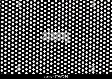 Texture de maille noire métallique avec des trous ronds sur un fond blanc. Fond en maille perforée métallique Banque D'Images