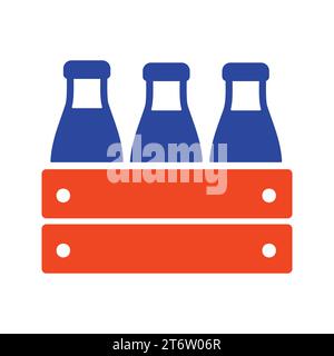 Boîte en bois à lait. Icône vectorielle de caisse de bouteilles de lait. Enseigne de produits laitiers. Symbole graphique pour la conception de sites Web et d'applications de cuisine, logo, application, interface utilisateur Illustration de Vecteur