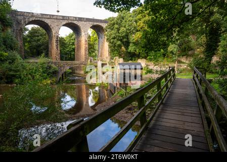 Le Torrs Riverside Park à New Mills, Derbyshire, Angleterre. Le Torrs Hydro vu à droite de la photo. Banque D'Images