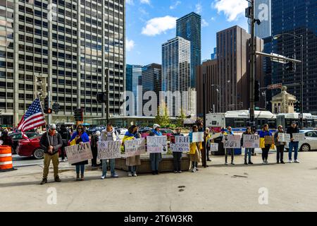 Manifestation pour la libération de combattants ASOV ukrainiens capturés à Chicago, États-Unis Banque D'Images