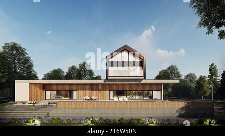 3d Render Modern Guest House scène extérieure Banque D'Images