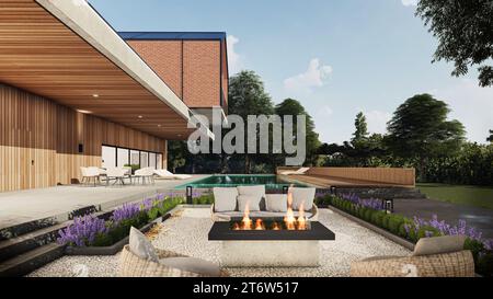 3d Render Modern Guest House scène extérieure Banque D'Images