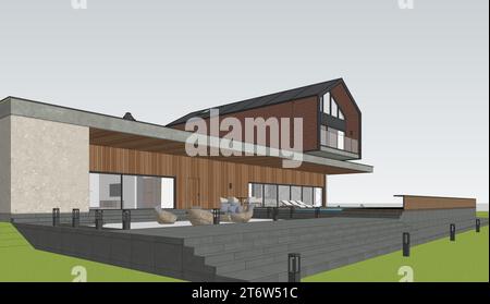 3d Render Modern Guest House scène extérieure Banque D'Images