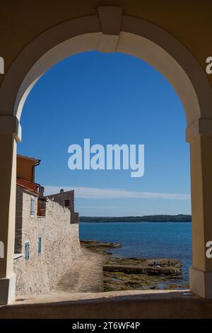 Zone de baignade, du site historique du Belvédère (1649), vieille ville, Novigrad, Croatie Banque D'Images