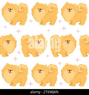 Chien Spitz Pomeranian mignon, modèle vectoriel sans couture Illustration de Vecteur