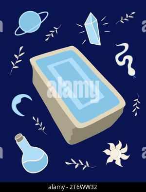 Illustration isolée vectorielle du jeu de cartes de tarot. Prédiction de l'avenir. Kit de récit de fortune. Tarot en ligne. Illustration de Vecteur