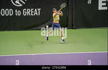 Stockholm, bon pour la Grande académie de tennis, Suède, 11 12 2023, entraînement Leo Borg. Banque D'Images