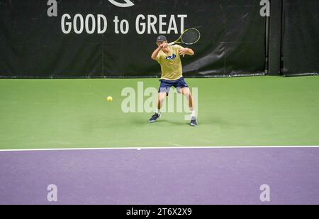 Stockholm, bon pour la Grande académie de tennis, Suède, 11 12 2023, entraînement Leo Borg. Banque D'Images