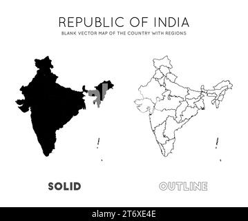 Carte de l'Inde. Carte vectorielle vierge du pays avec les régions. Frontières de l'Inde pour votre infographie. Illustration vectorielle. Illustration de Vecteur