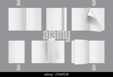 Pages de magazines. Papier ouvert de brochures ou de magazines vecteurs décents modèles de maquette réaliste Illustration de Vecteur