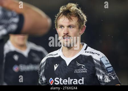 Sam Stuart de Newcastle Falcons regarde lors du Gallagher Premiership Match entre Newcastle Falcons et Saracens à Kingston Park, Newcastle, le dimanche 12 novembre 2023. (Photo : Chris Lishman | MI News) Banque D'Images