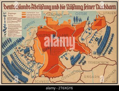 NAZI 'ALLEMAGNE DÉSARMEMENT ET ARMEMENT DE SES voisins' propagande Allemagne NAZIE illustration du déclin perçu de l'Allemagne et de l'armement de ses voisins des années 1930 avant la Seconde Guerre mondiale Banque D'Images