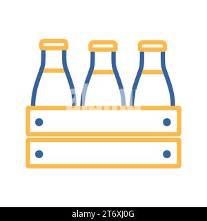 Boîte en bois à lait. Icône vectorielle de caisse de bouteilles de lait. Enseigne de produits laitiers. Symbole graphique pour la conception de sites Web et d'applications de cuisine, logo, application, interface utilisateur Illustration de Vecteur