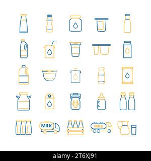 Icône vectorielle de canettes et bouteilles de lait. Panneau produits laitiers. Symbole graphique pour la conception de sites Web et d'applications de cuisine, logo, application, interface utilisateur Illustration de Vecteur