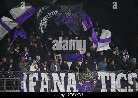 L'illustration montre les supporters de Patro photographiés lors d'un match de football entre Patro Eisden Maasmechelen et SV Zulte Waregem, dimanche 12 novembre 2023 à Maasmechelen, le jour 12 de la 2023-2024 'Challenger Pro League' 1B deuxième division du championnat belge. BELGA PHOTO JILL DELSAUX Banque D'Images