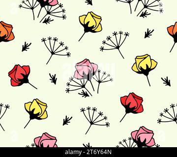 Fleurs, floristique, floweret et floral, fond vectoriel sans couture et motif. Magasin de fleurs, magasin de fleuriste, floraison, floraison et floristique, vecteur Illustration de Vecteur