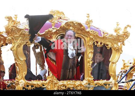 The Lord Mayor's Show 2023, qui remonte à 1215, lorsque le roi John a donné aux habitants de Londres le pouvoir de choisir leur maire. Alderman Michael Mainelli est le nouveau Lord Maire de Londres, Royaume-Uni. Banque D'Images