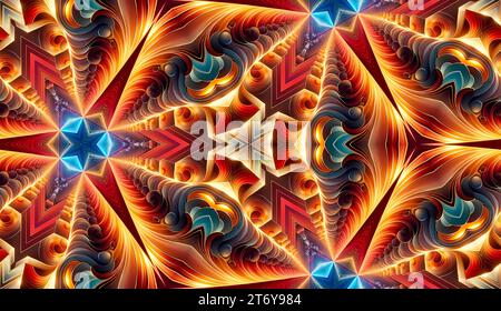 Motif Starburst Fractal abstrait dans des tons chauds Banque D'Images