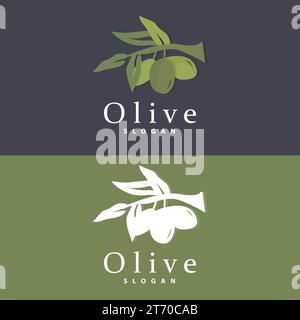 Logo de l'huile d'olive, vecteur de jardin de plantes à base de feuilles d'olive, illustration simple et élégante de modèle de conception d'icône luxueuse Illustration de Vecteur