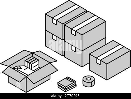 Trouver une chambre à louer : préparation à emménager, simple isométrique, monochrome, Illustration vectorielle Illustration de Vecteur